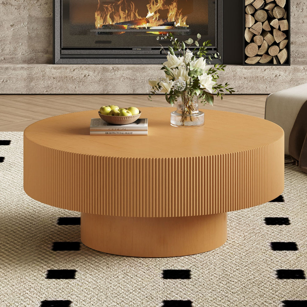 Elegant Round Coffee Table With Thick Tabletop