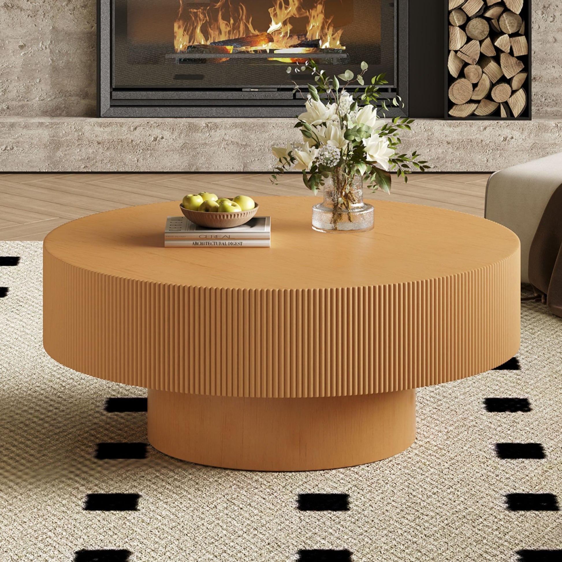 Elegant Round Coffee Table With Thick Tabletop