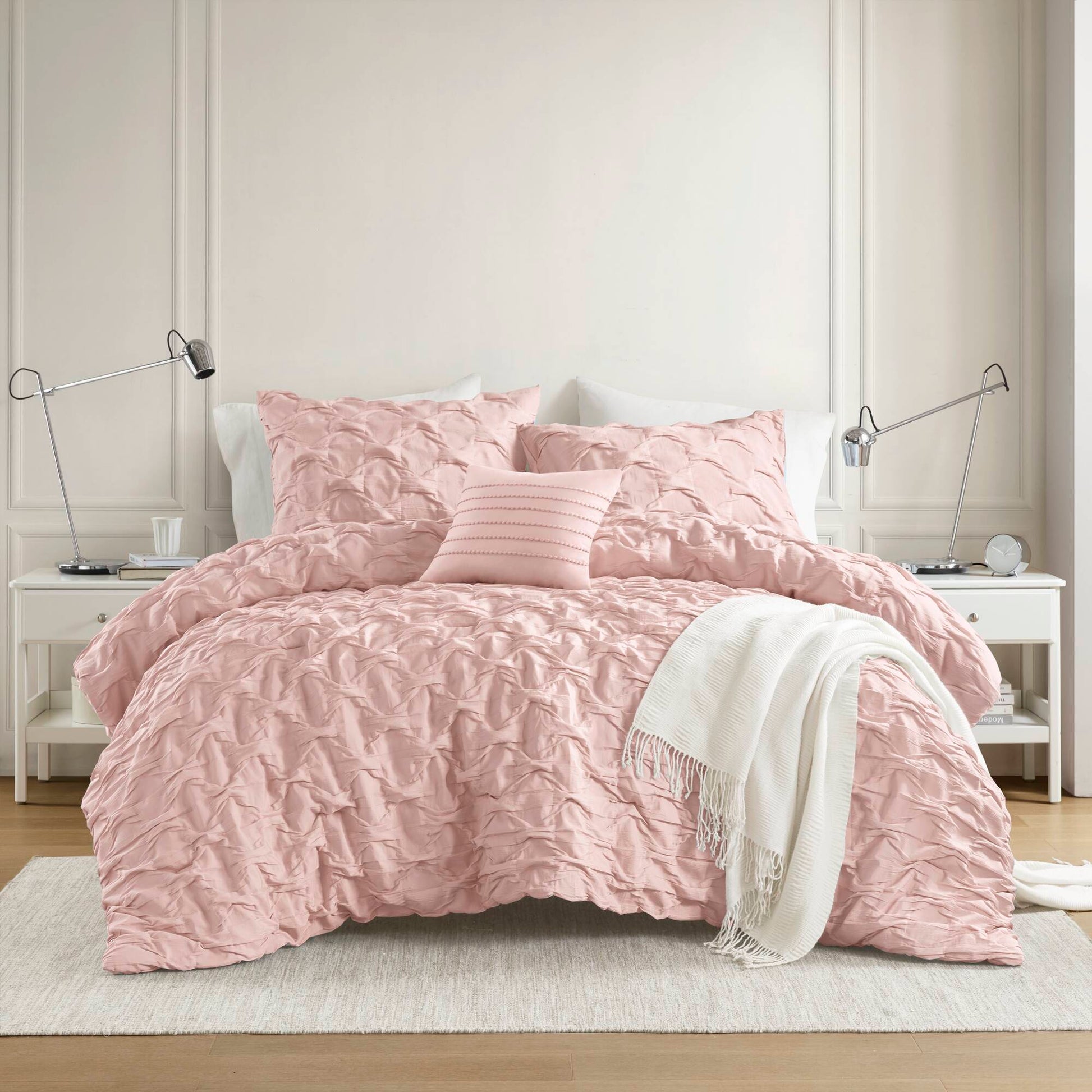 Bailey - King/California King Diamond Pucker Comforter Set - Pink