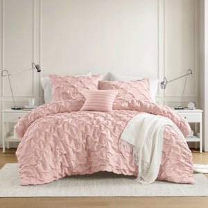Bailey - Full/Queen Diamond Pucker Comforter Set - Pink