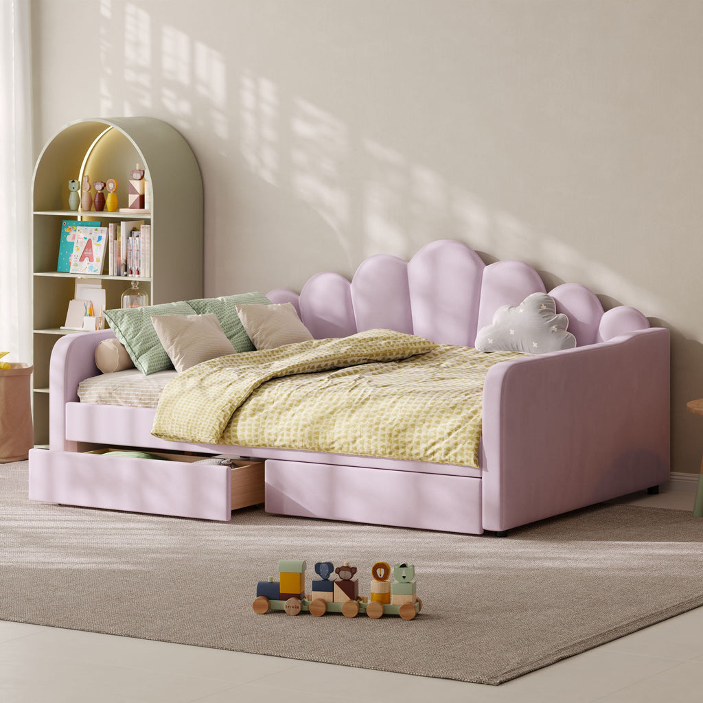 Shell Shaped Upholstered Daybed Frame With Slats