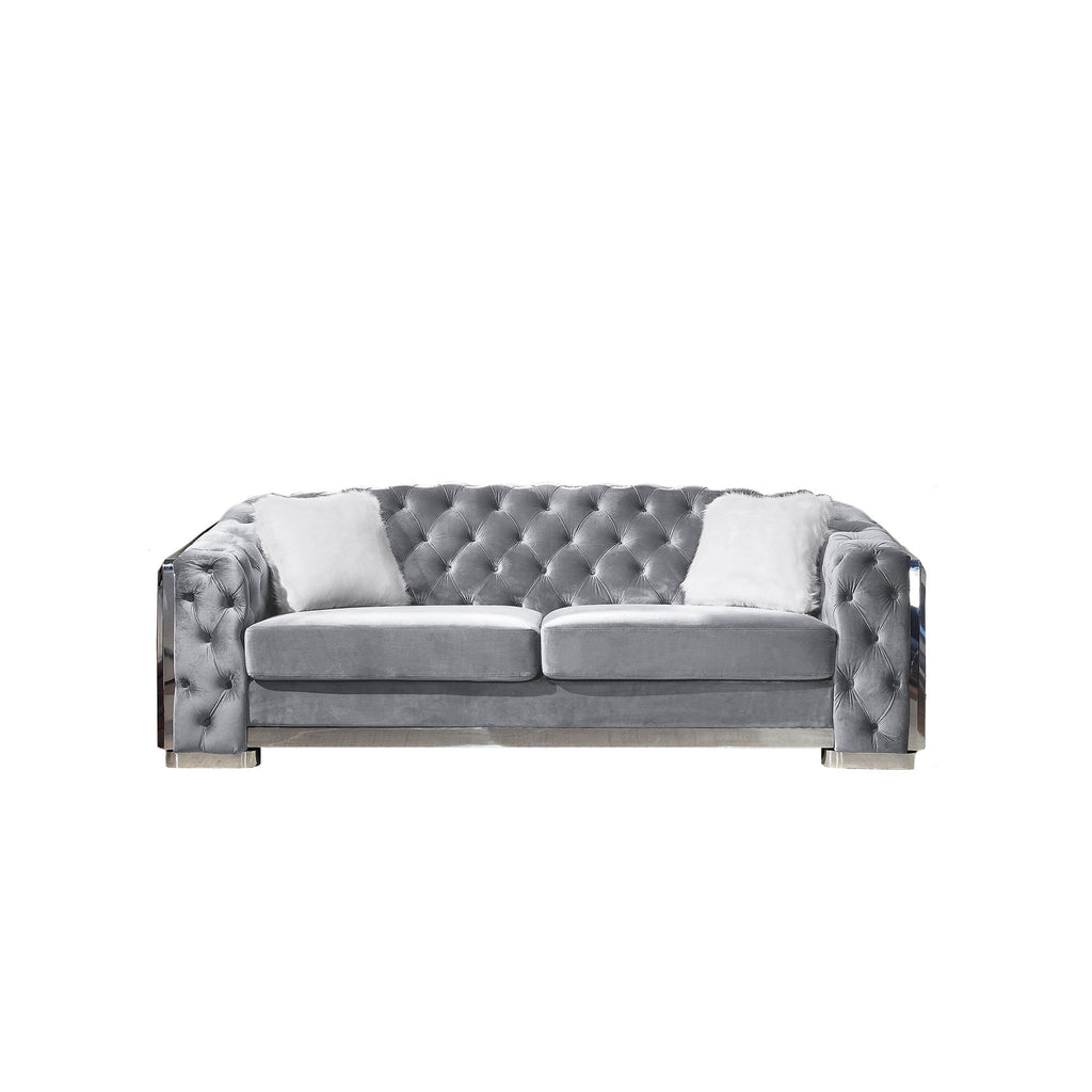 2 Seater Sofa With Button Tufted Diamond Grid & 2 Pillows For Living Room