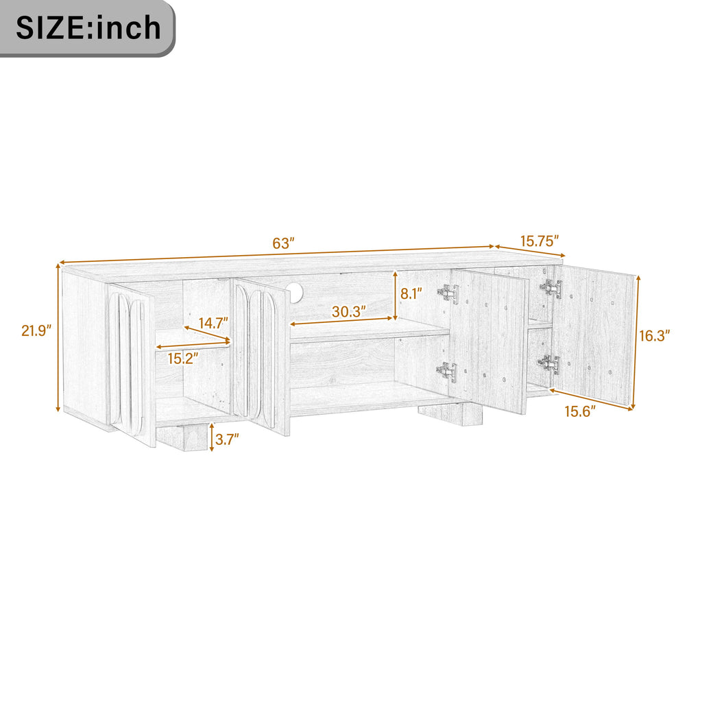 Farmhouse TV Stand, Storage Media Console With Adjustable Shelves & 3 Cable Holes