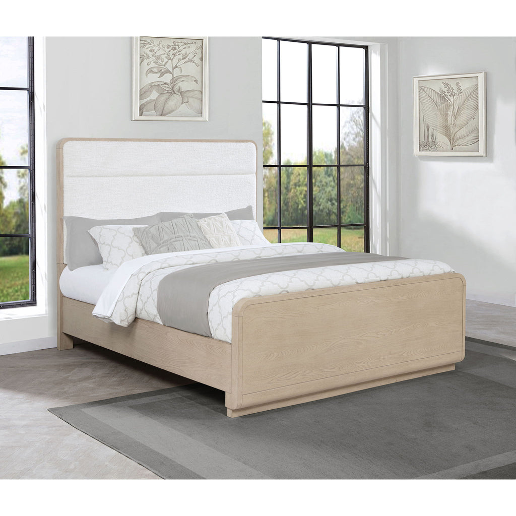 Mirador - Queen Panel Bed With Upholstered Headboard - Light Oak