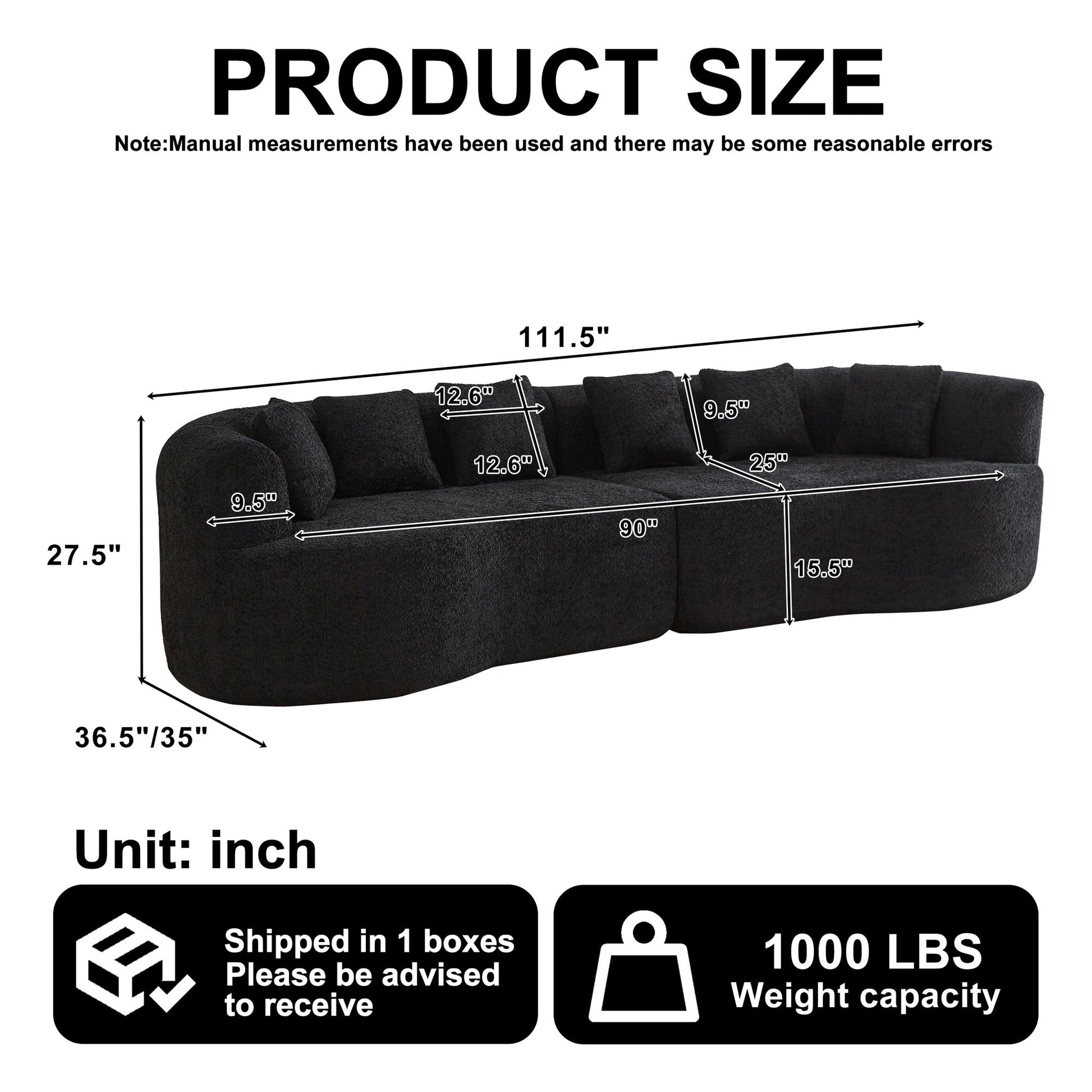 Curved Sectional Sofa With 6 Pillows