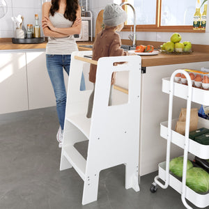 Standing Tower, Child Kitchen Step Stool Toddler, Montessori Stool Adjustable Height - White