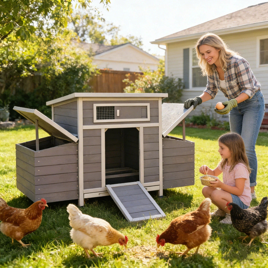 Chicken Coop, Large Outdoor Hen House With Run And Nesting Box Poultry Cage, Rabbit Hutch - Grayish Purple