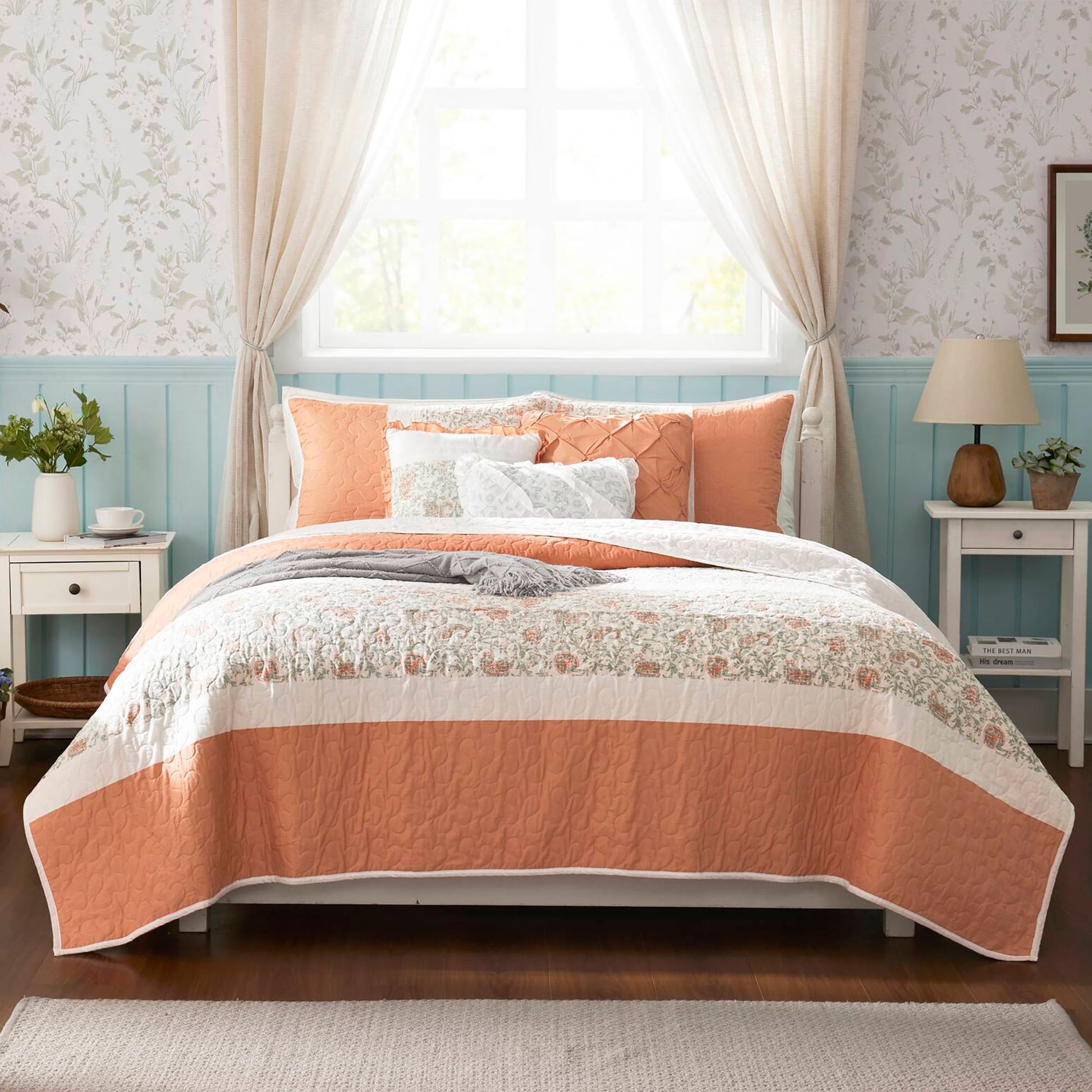 Dawn - King 6 Piece Reversible Coverlet Set - Coral