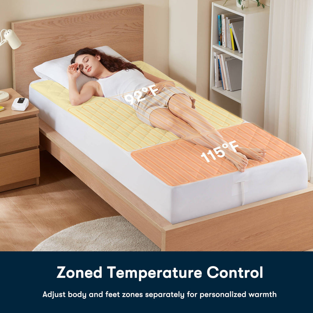 Microfiber Zoned - Twin Heated Mattress Pad - White