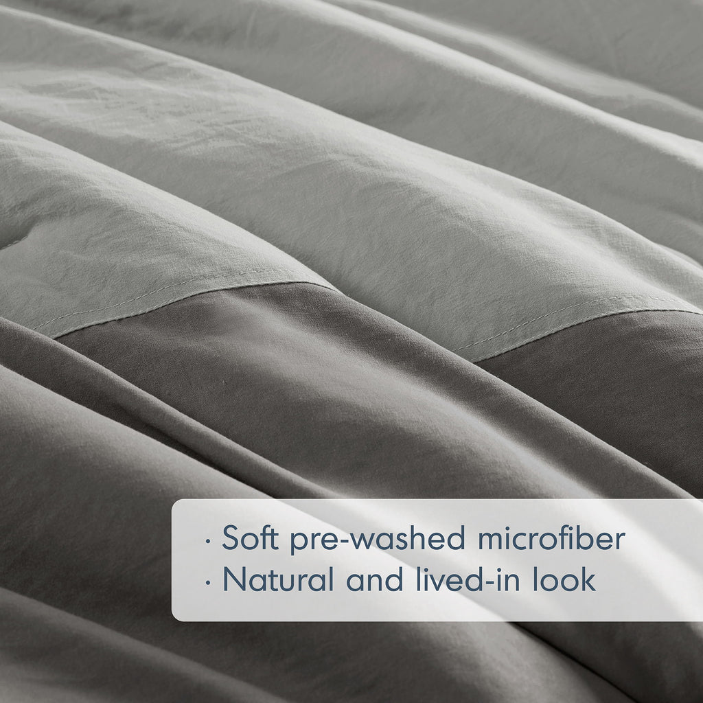 Miro - King/California King Soft Washed Block Comforter Set - Gray