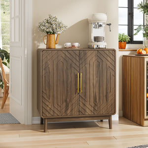 Sideboard Buffet Cabinet With Carved 2 Doors And Adjustable Layer Board For Living Room And Kitchen - Walnut