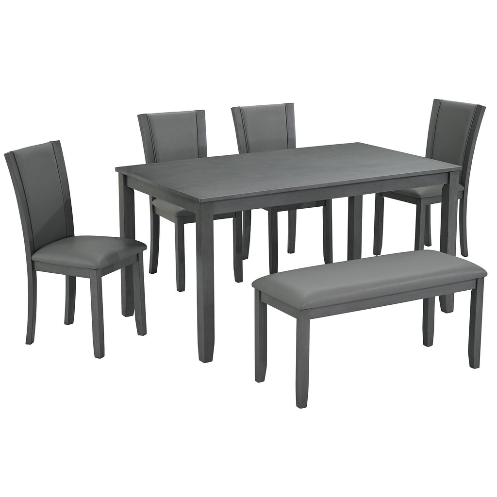 Modern 6 Piece Dining Table Set With Bench And Chairs For Dining Room Or Kitchen - Gray