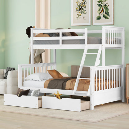 Gewnee - Twin-Over-Full Kids Bunk Bed With Ladders And Drawers - White