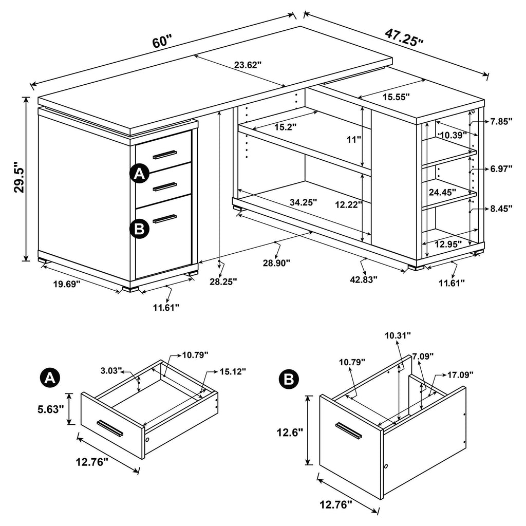 Caelum - L - Shaped Computer Desk With 3 Drawers - Mango Color
