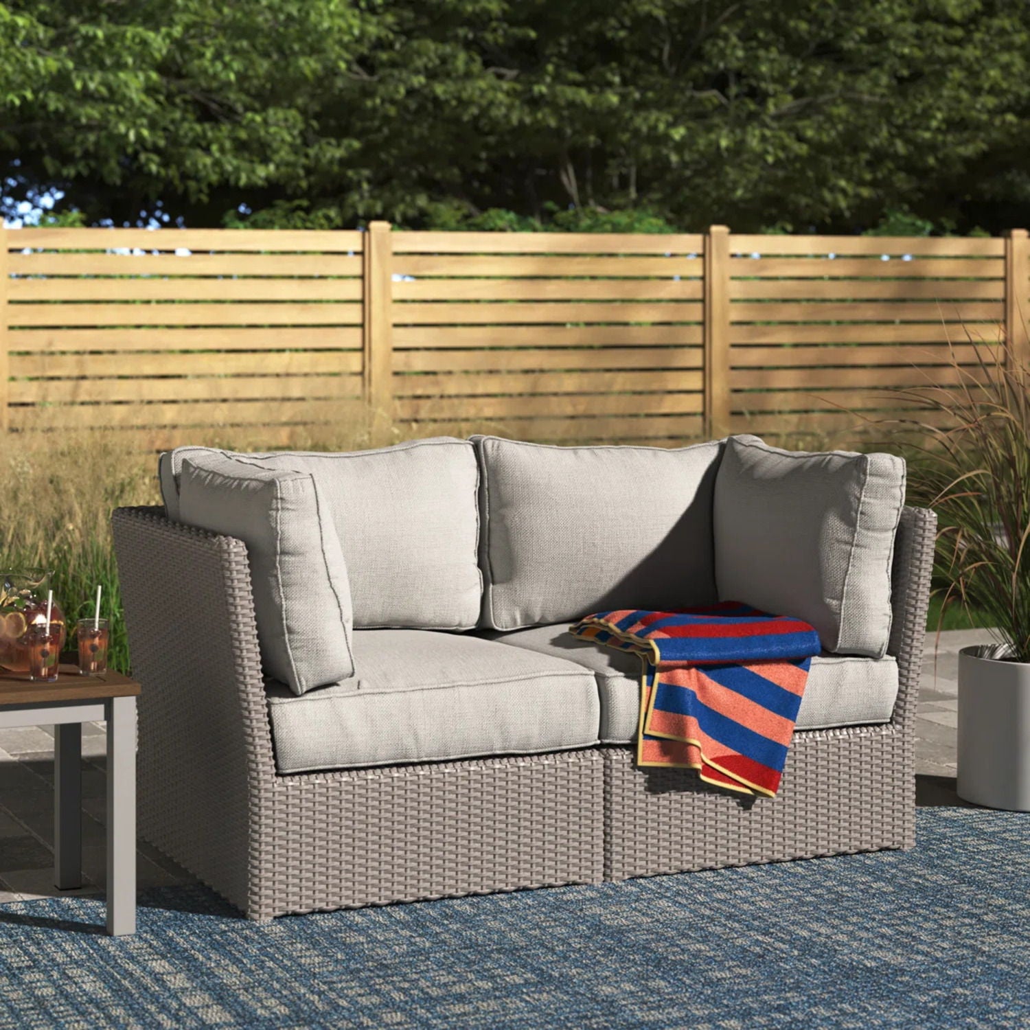 Modern Patio Wicker Loveseat With Cushions