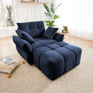 Modern Ergonomic Single Seater Sofa With Ottoman, High Resilience Support - Blue