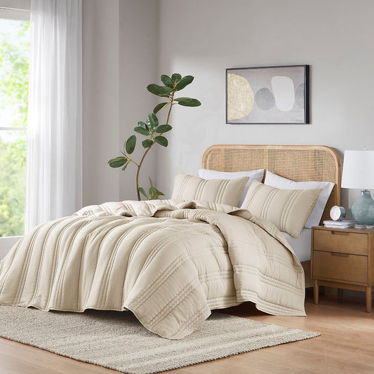 Dune - Poly Gauze Queen Quilt Set - Natural