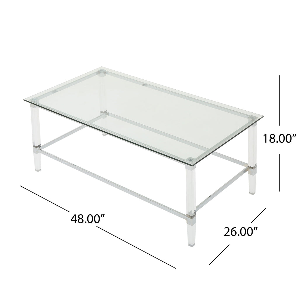 Ultra Modern Rectangle Coffee Table With Tempered Glass Surface - Clear