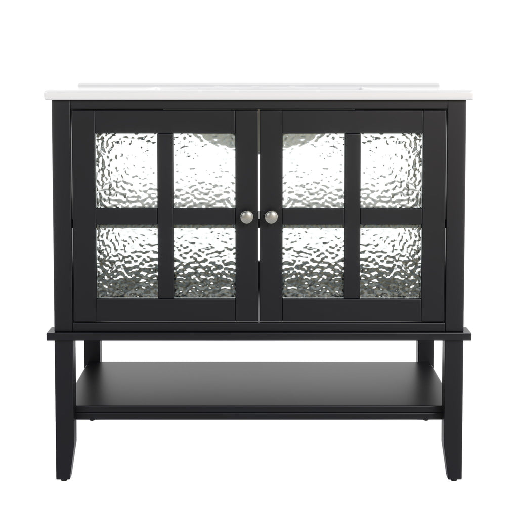 Bathroom Vanity With Ceramic Sink, Adjustable & Open Shelf