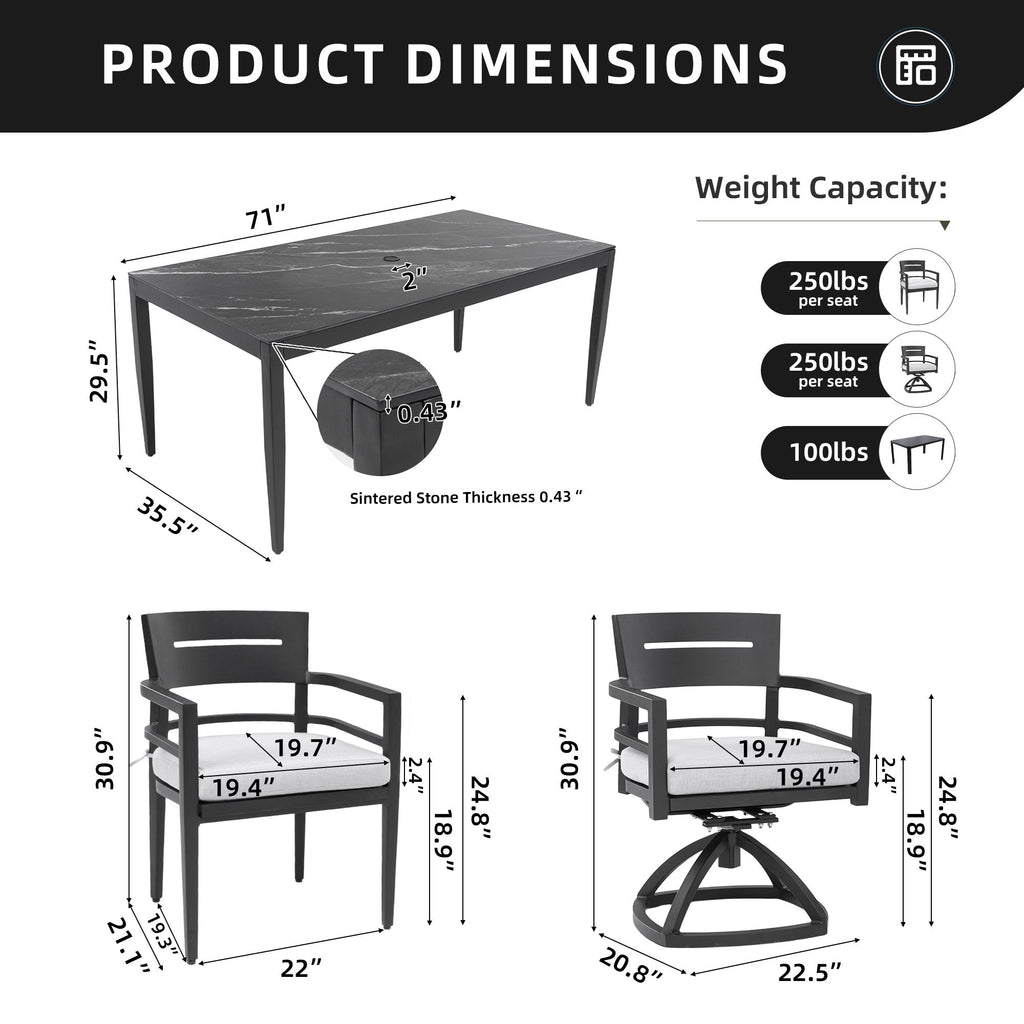 Modern Outdoor Patio Dining Set With Table And Chairs With Sunbrella Cushions