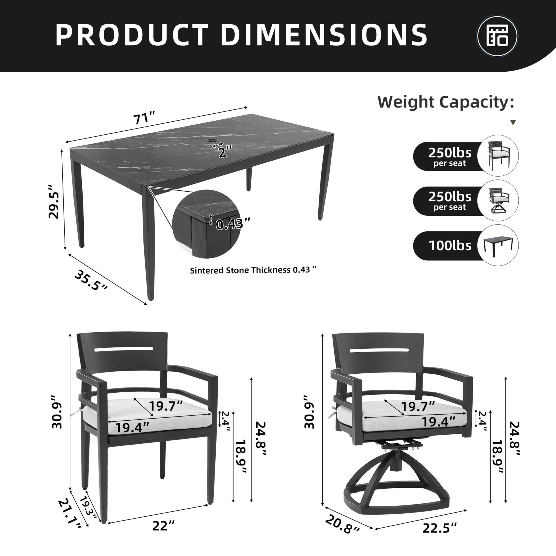 Modern Outdoor Patio Dining Set With Table And Chairs With Sunbrella Cushions