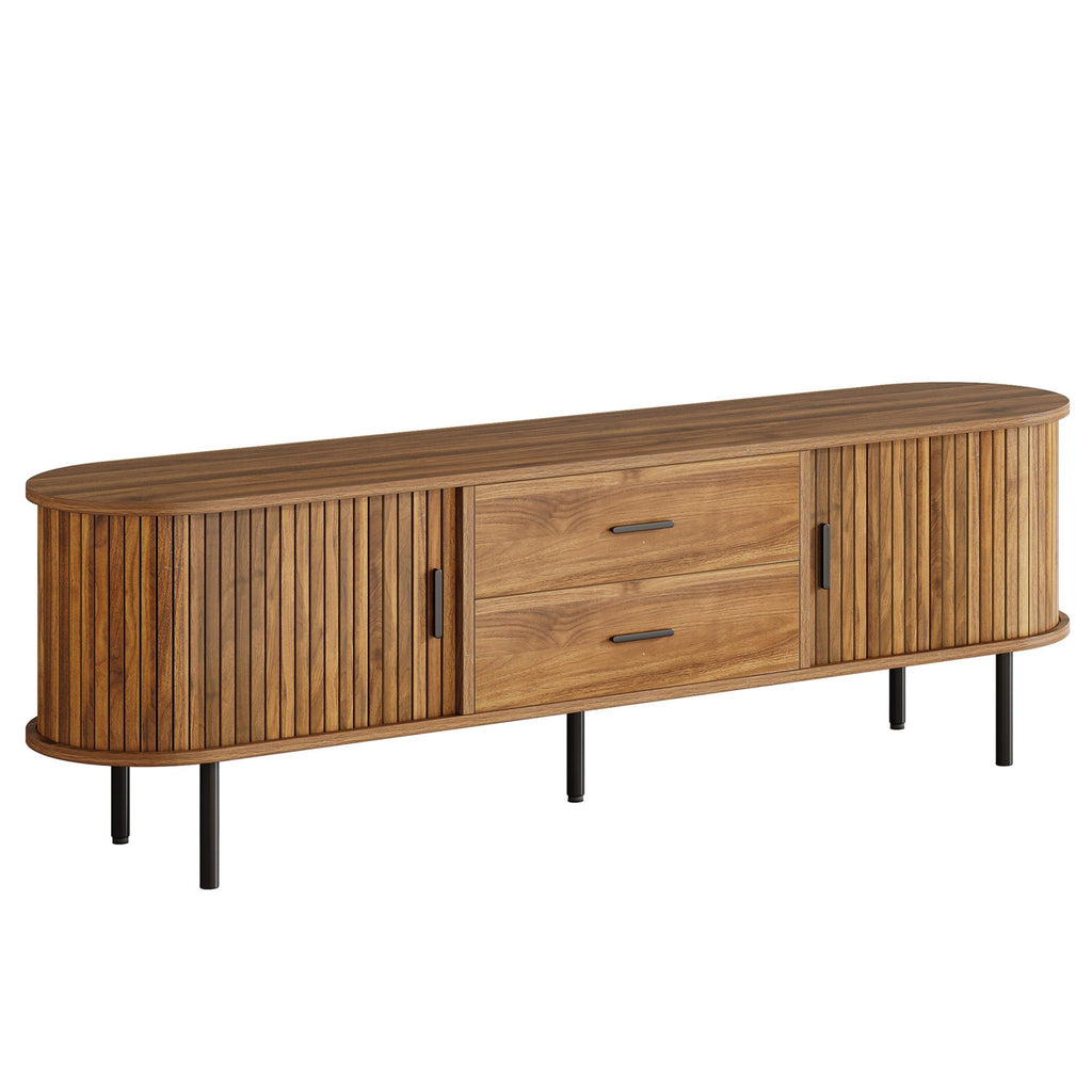 Fluted TV Stand With Tambour Sliding Doors - Walnut