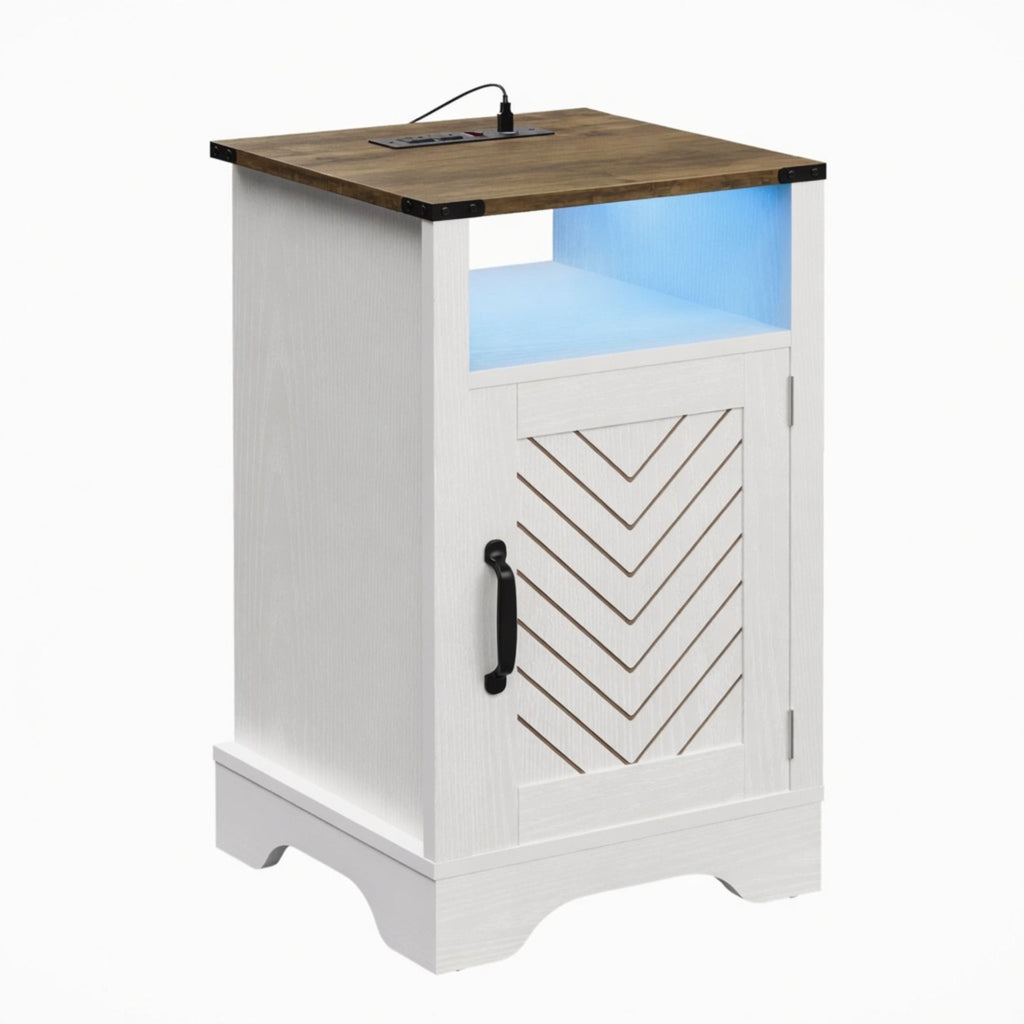 Farmhouse Nightstand With Charging Station & Storage