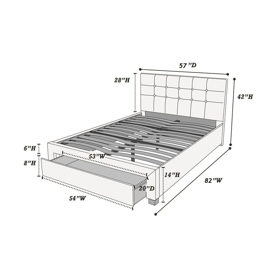 Bed With Tufted Headboard And Storage Drawer