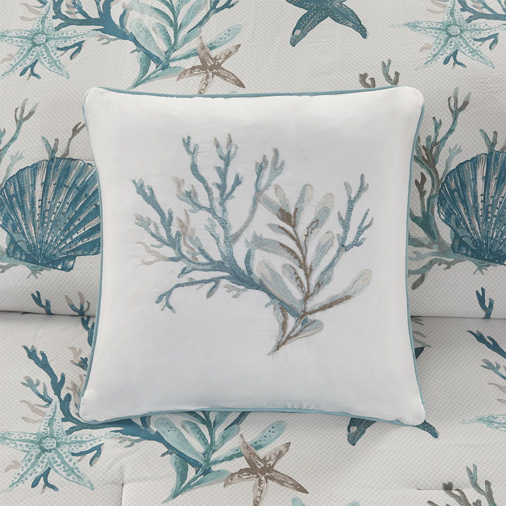 Pebble Beach - 7 Piece King Cotton Sateen Comforter Set - Aqua