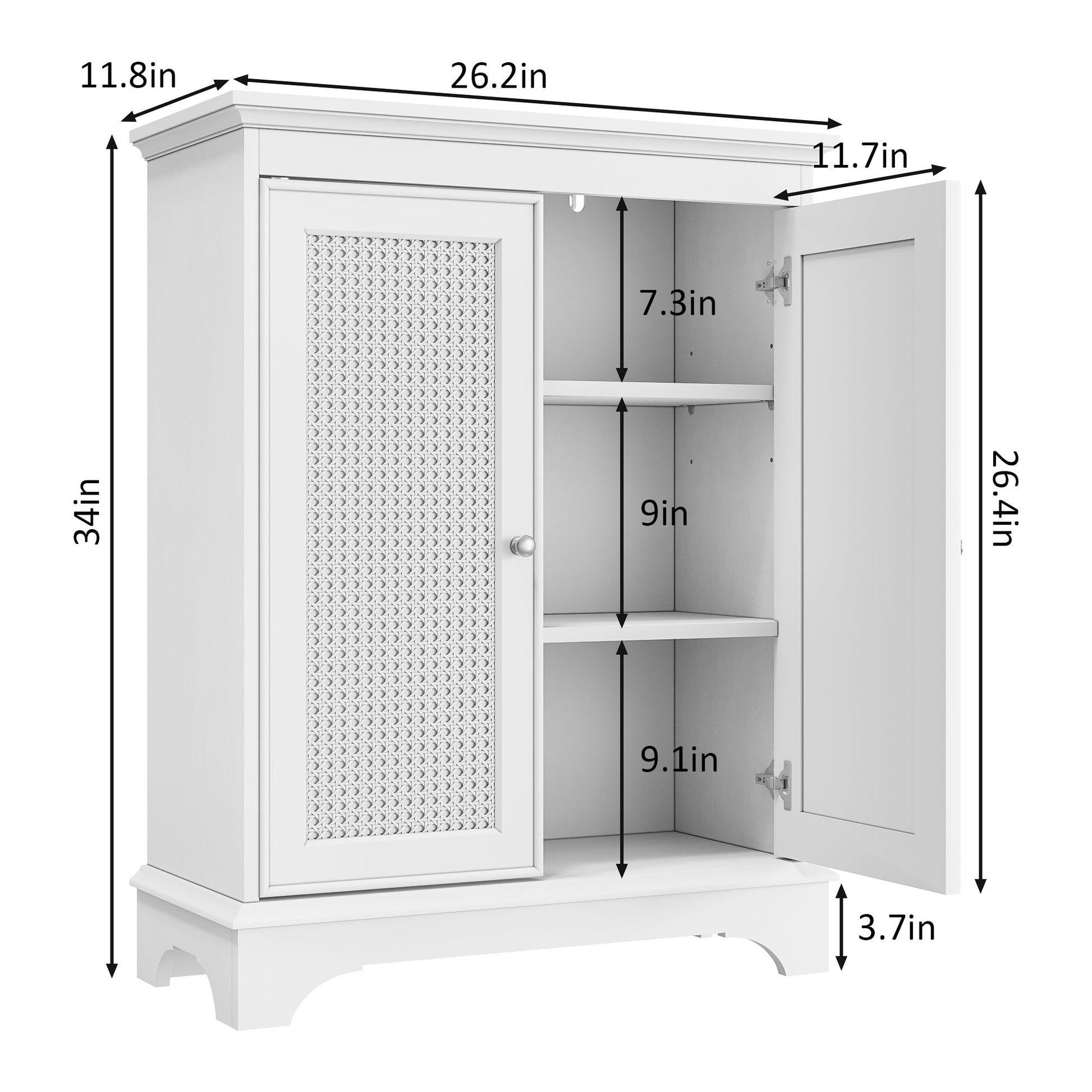 White 2 Door Rattan Storage Cabinet With Adjustable Partition, Medieval Modern Independent Buffet Cabinet, Multifunctional Decorative Cabinet Suitable For Living Room, Kitchen, Bathroom - White