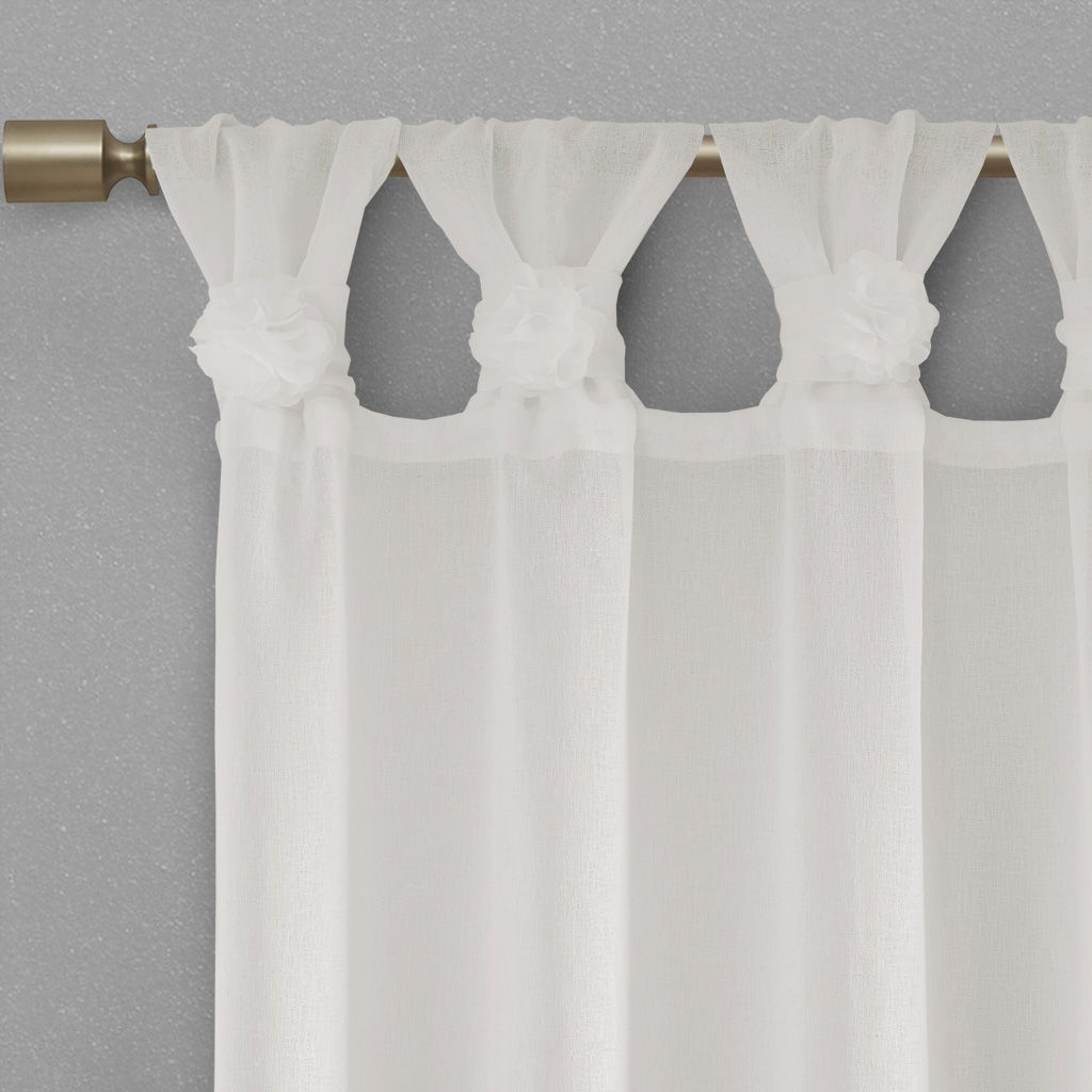 Rosette - 63" Floral Embellished Cuff Tab Top Solid Window Panel - White