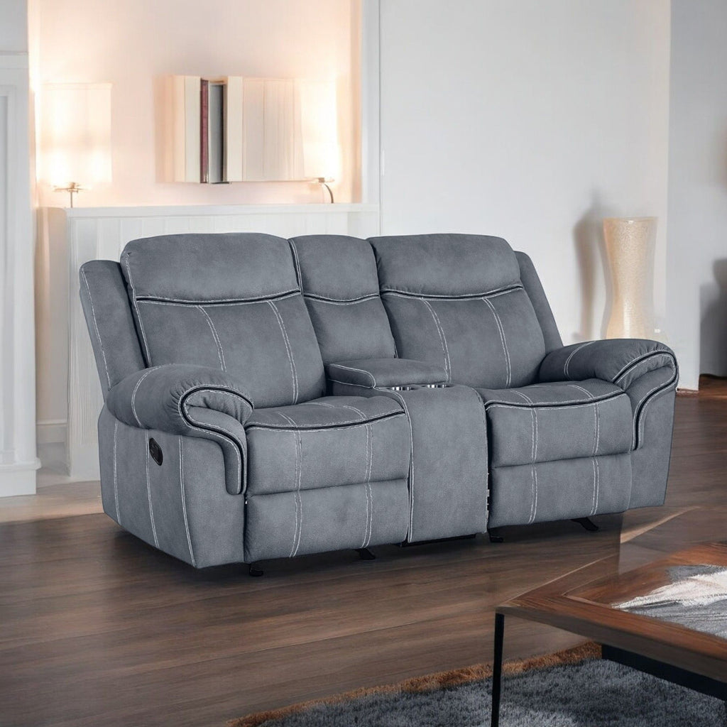 Zubaida - Two Tone Velvet Recliner Loveseat With USB Port Console