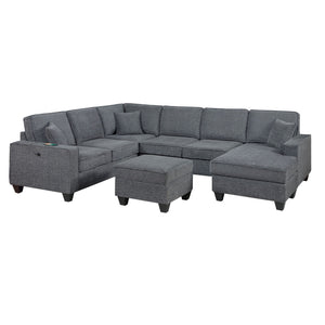 5 Piece Sectional Set Left Arm Loveseat With USB Port Corner Wedge Ottoman Armless Chair Right Arm Loveseat With Chaise - Gray / Slate