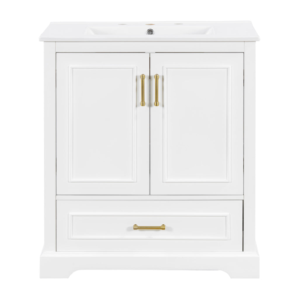 Bathroom Vanity With Sink, 1 Divided Drawer And 2 Soft Close Doors With Double Shelf
