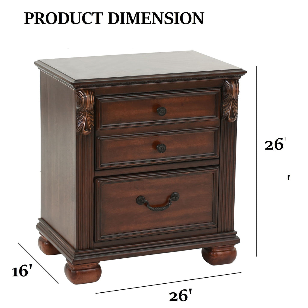 3 Piece Bedroom Set, Elegant Panel Bed With 2 Nightstands
