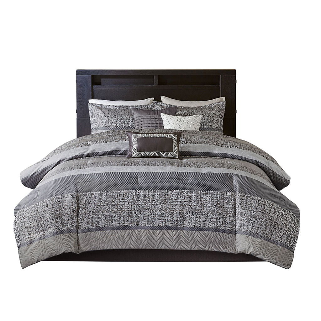 Rhapsody - California King 7 Piece Comforter Set - Gray / Taupe