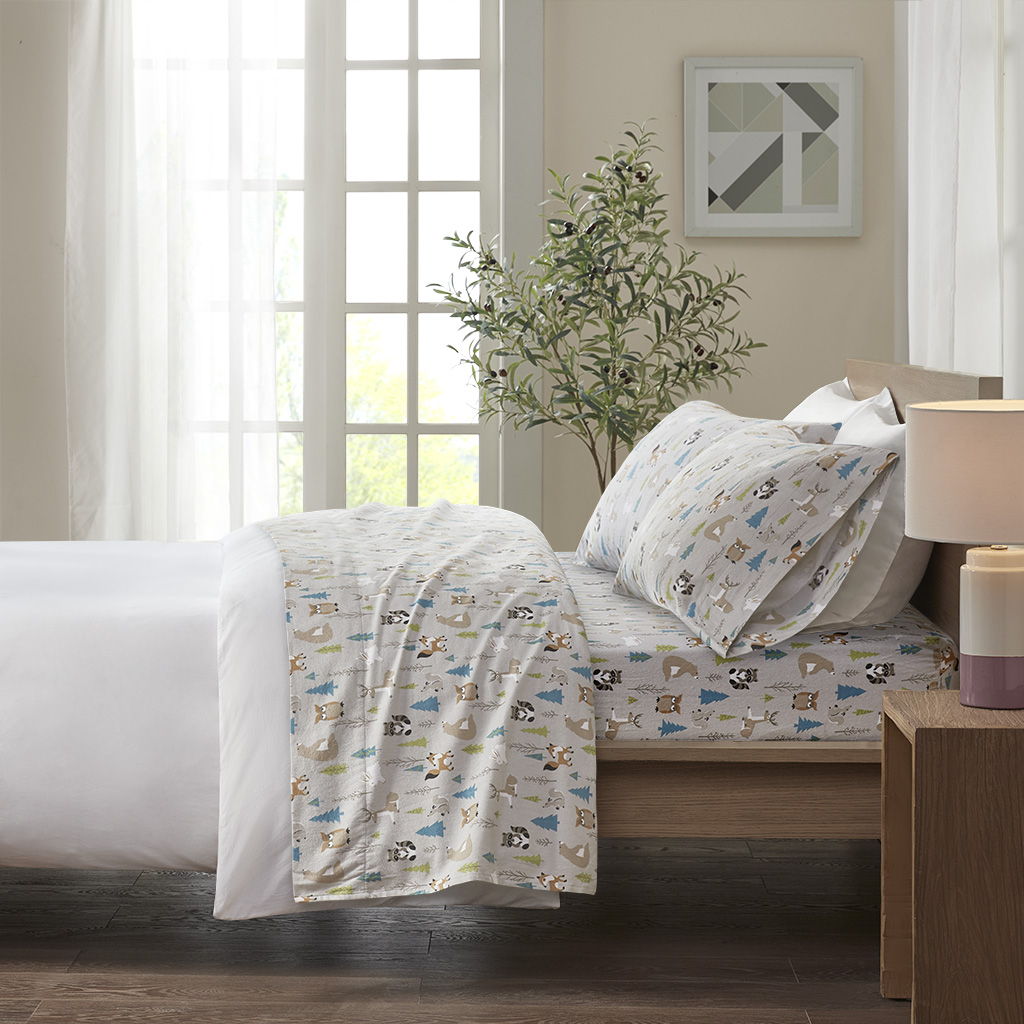 Cozy Flannel - Twin Printed Sheet Set - Multi Forest Animals