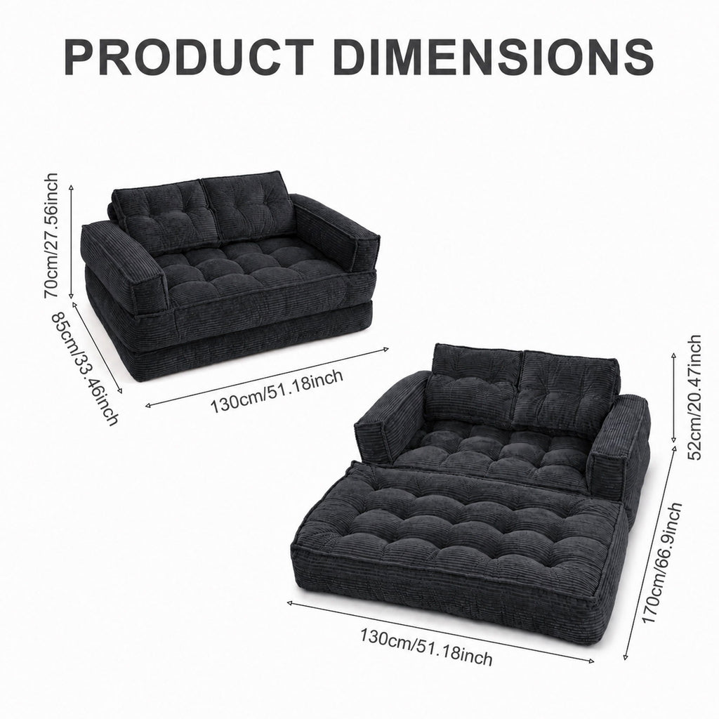 2 Seater Modular Corduroy Sofa With Chaise Lounge For Living Room