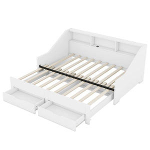Daybed Frame With Storage Bookcases, 2 Drawers, Charging Station