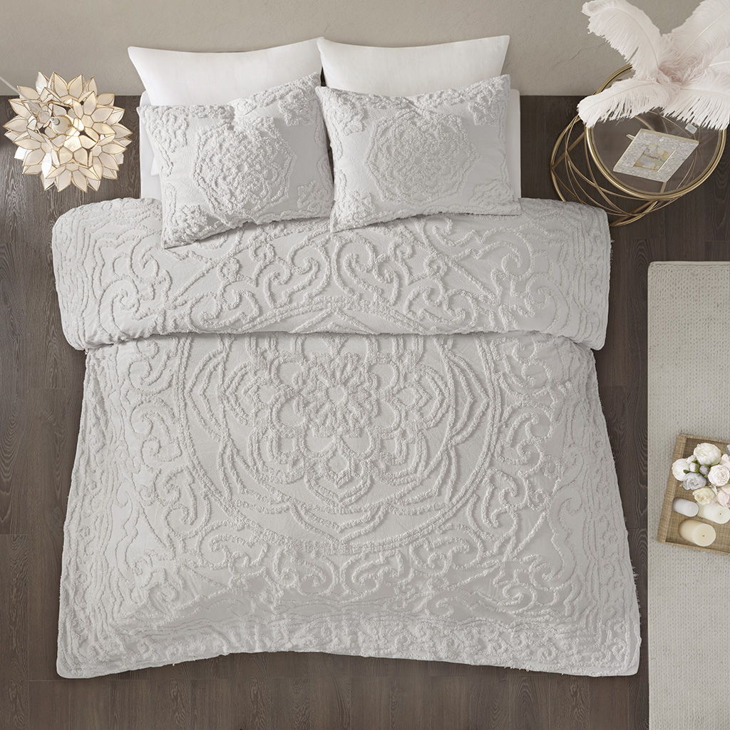 Laetitia - 3-Piece Tufted Medallion Comforter Set - Gray