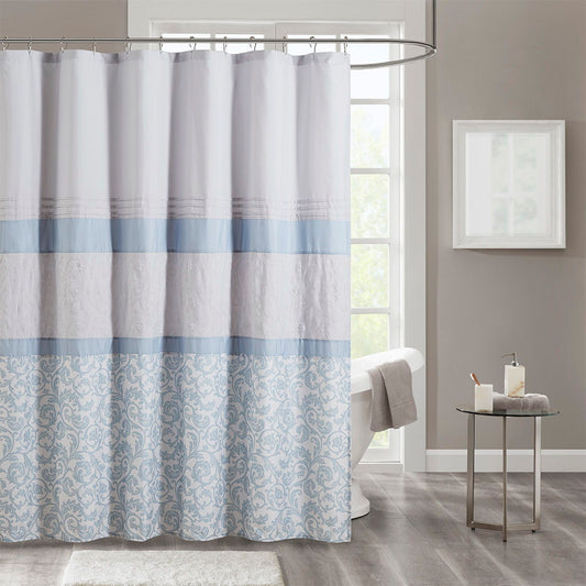 Ramsey - Printed And Embroidered Shower Curtain - Blue