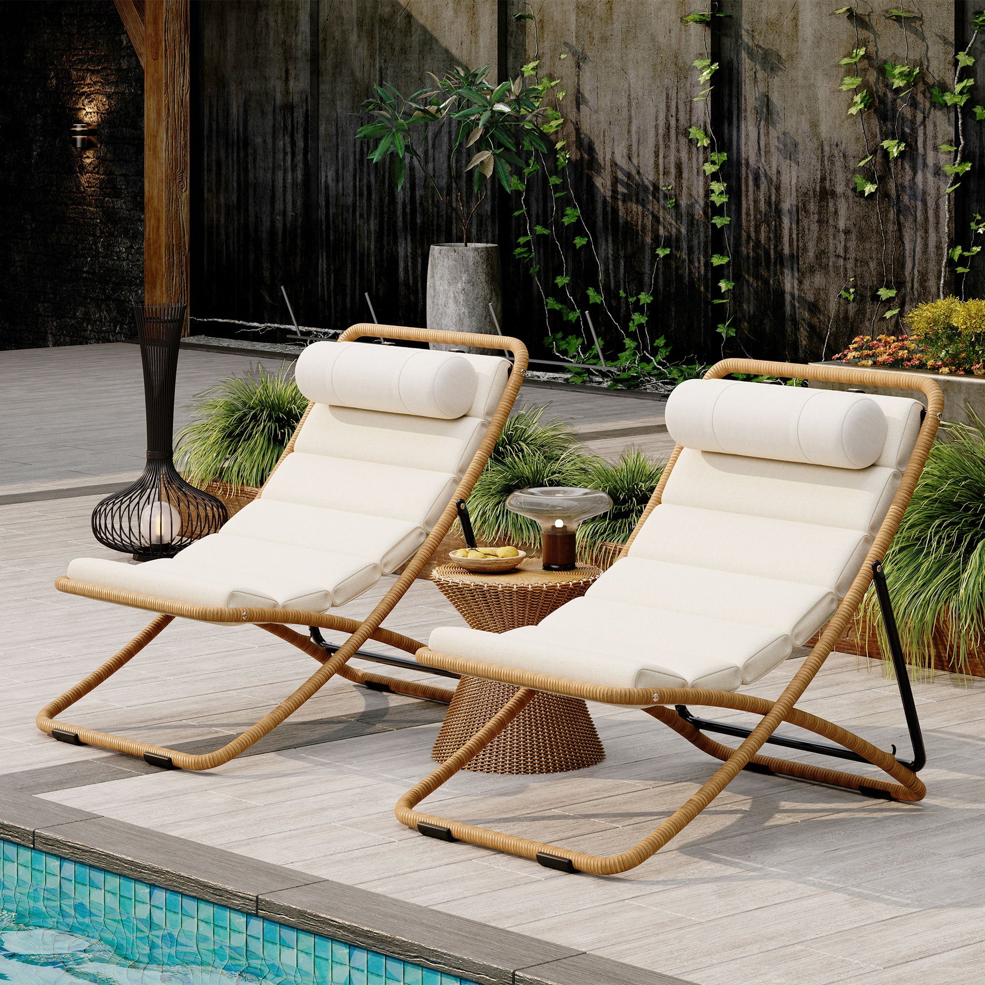 Outdoor Folding Chair With Adjustable Backrest (Set of 2)