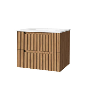 30" Wall Mounted Bathroom Vanity With Sink, Soft Close System, And Spacious Drawers - Walnut