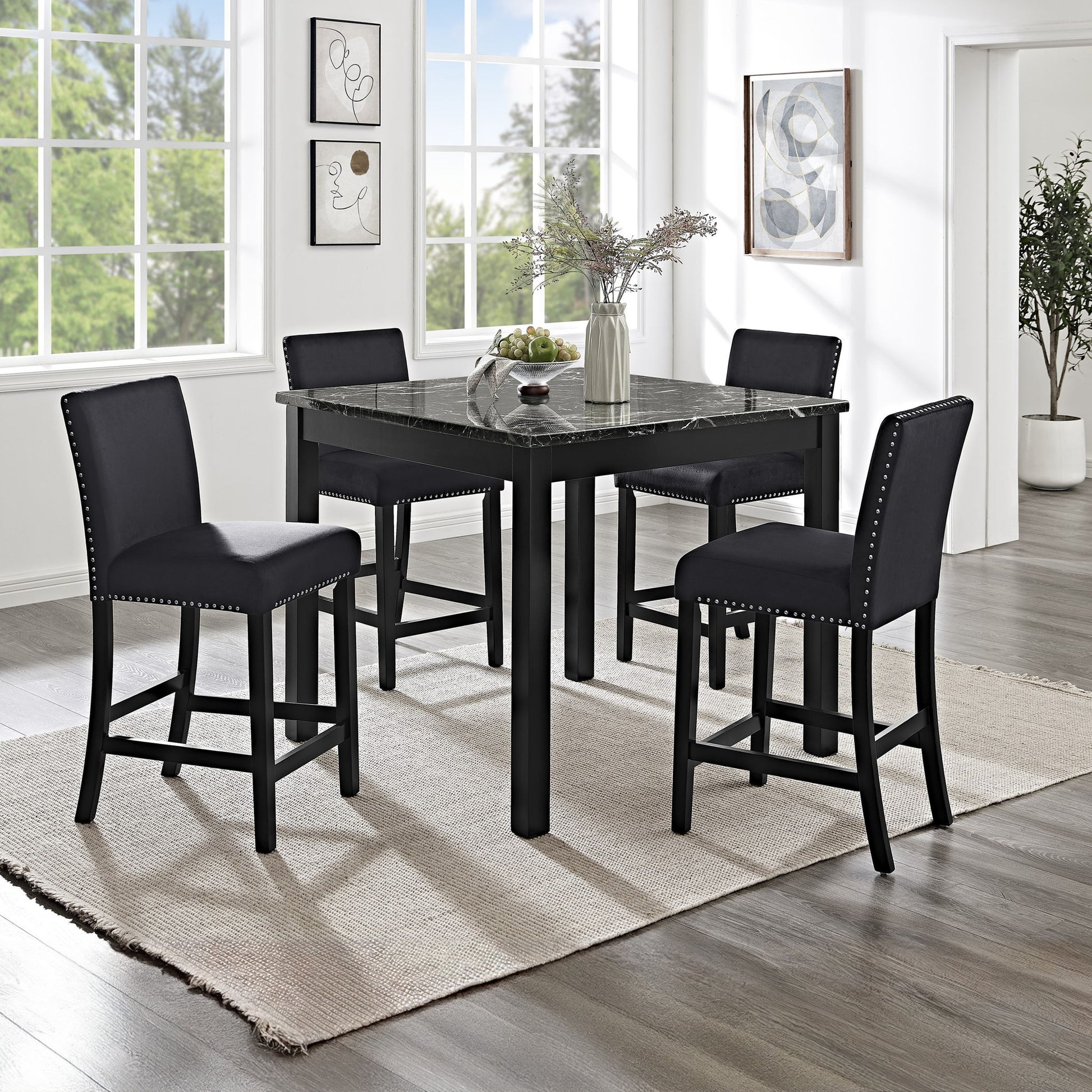 5 Piece Counter Height Dining Set With Table And Upholstered Chairs