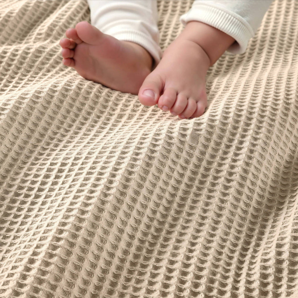 Waffle Weave - King Cotton Blanket - Khaki