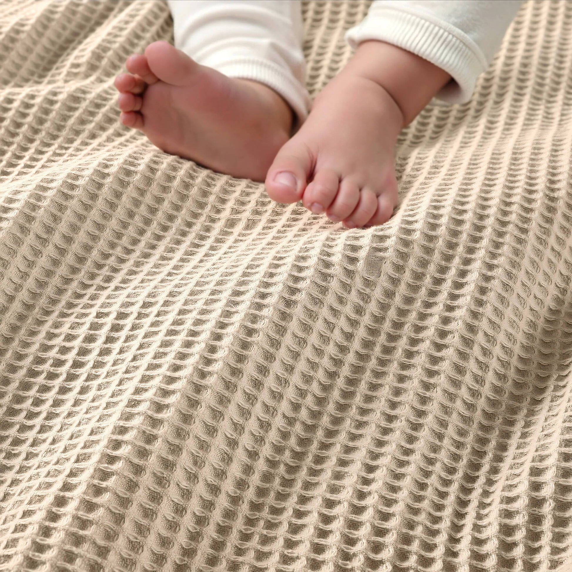 Waffle Weave - King Cotton Blanket - Khaki