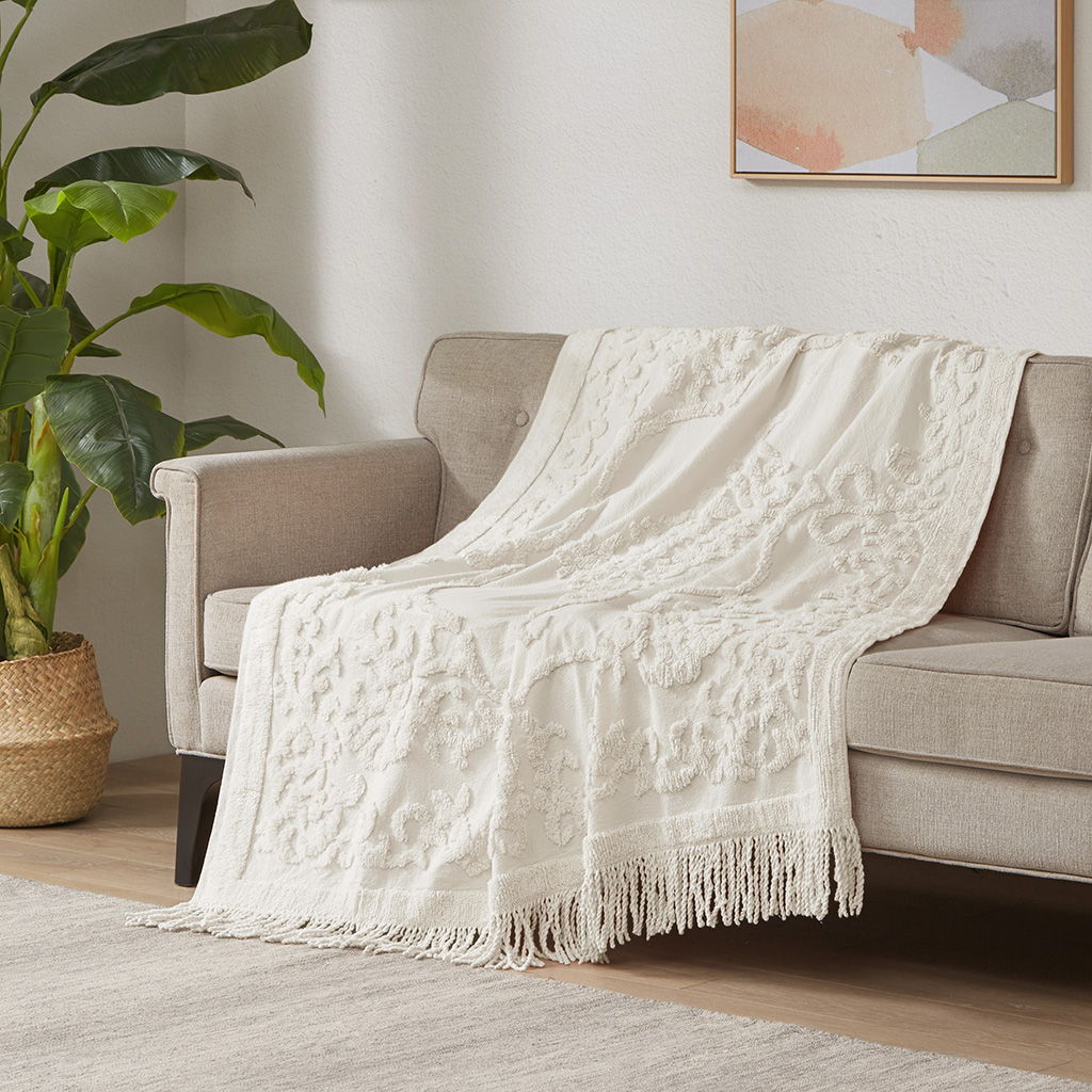 Chloe - Throw With Fringe Tassel - Ivory