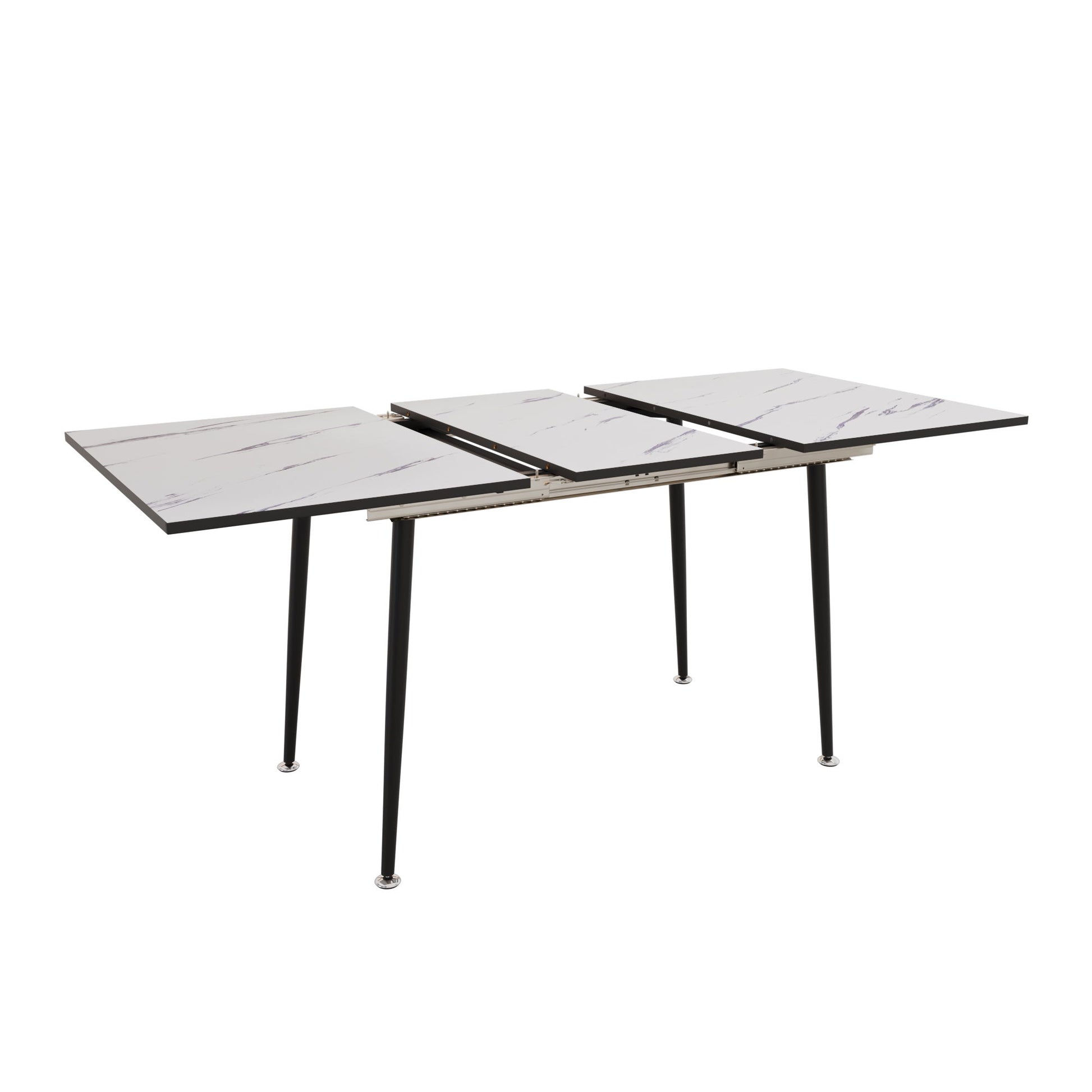 Modern Industrial Expandable Dining Table 47" To With Marble Pattern Top And Metal Legs - White