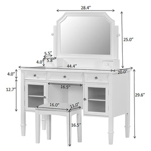 Elegant Makeup Vanity Desk With Adjustable Mirror And Storage And Construction - White