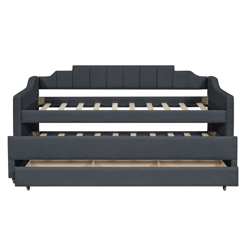 Upholstered Simple Design Daybed With Trundle And 3 Drawers